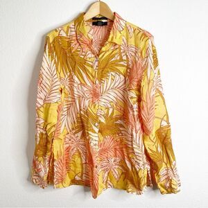 Tahari Flax Tropical Button‎ Down Shirt Long Sleeve Medium